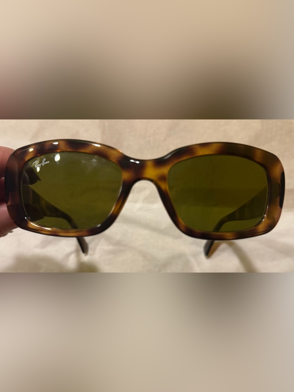 Ray-Ban Tortoiseshell Frame Sunglasses with Dark Green Lenses